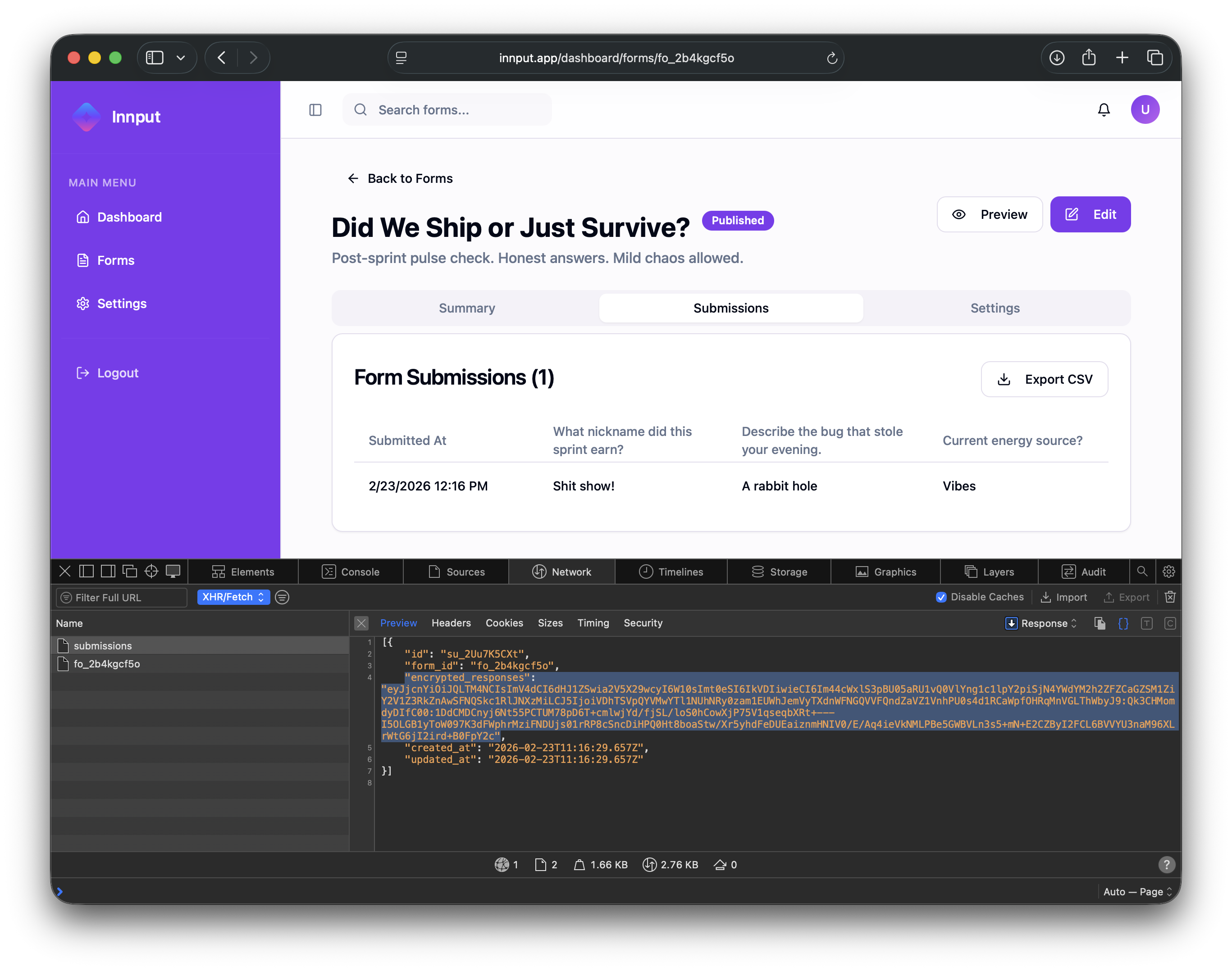 Encrypted submission data view